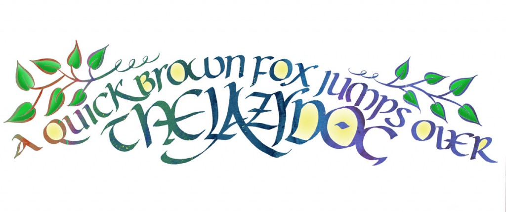 Hand-calligraphy by Steve Husting; color added in Photoshop. Uncial homework practice.